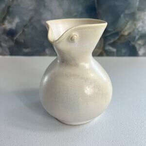 Studio Art Pottery Pitcher Handmade Ivory Stoneware Speckled Signed I.V.I